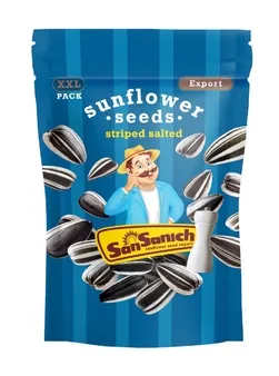 SAN SANICH Semințe PESTRITE prăjite sărate / Roasted Salted Sunflower Seeds STRIPED, 250 g, box 14 pcs   photo 1